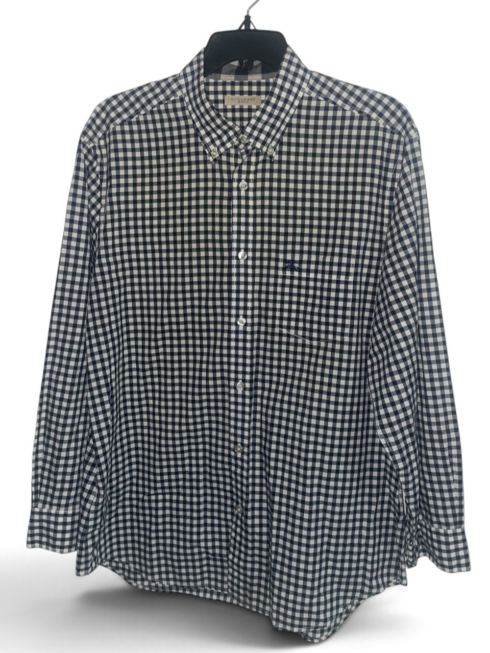 Burberry BRIT Men's Gingham Check Black White Cotton Shirt Size XL